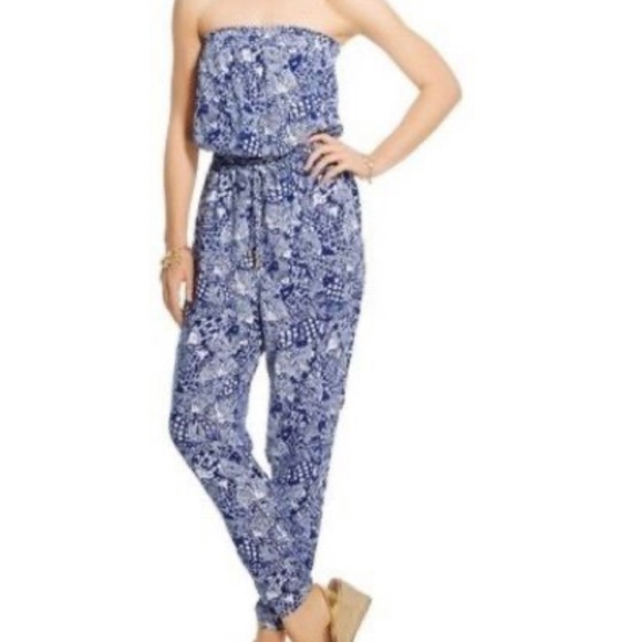 Lilly Pulitzer blue and white fish pattern strapless jumpsuit size XS. - Picture 1 of 8